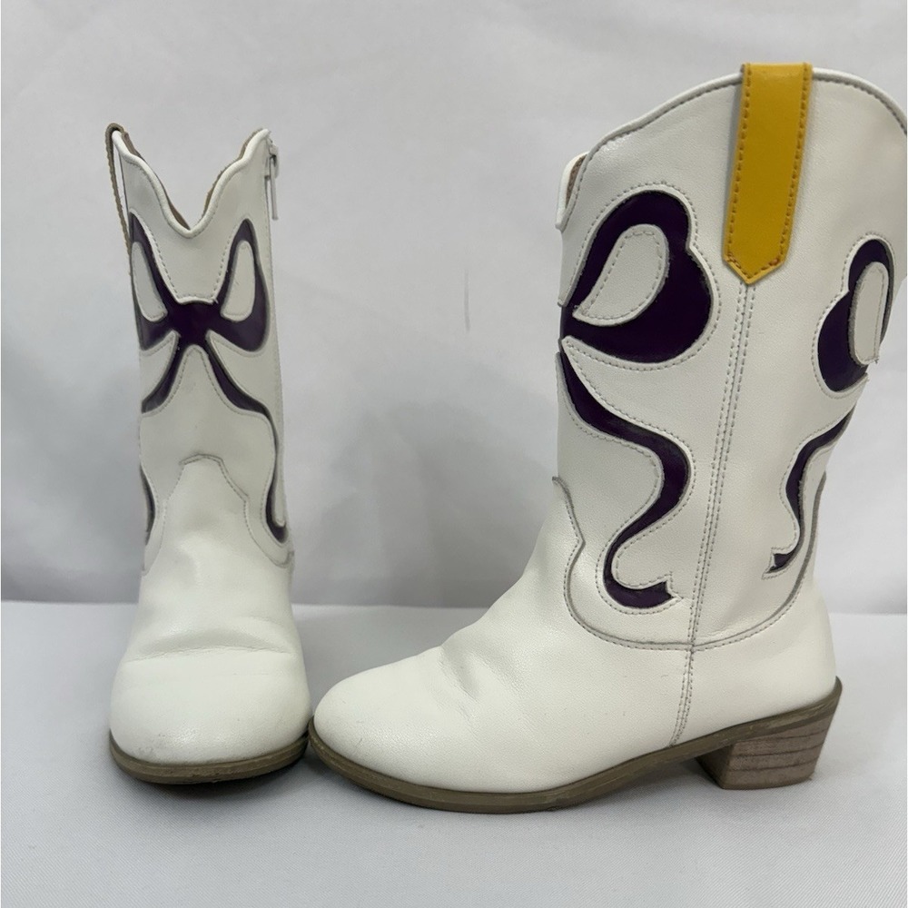 Mardi Gras Western Boots White with‎ Purple Bows Cowboy Toddler Girls Size 11